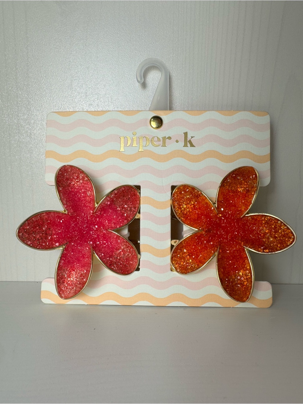 Piper K Sparkle Flower Hair Clips — Pink & Orange, NWT